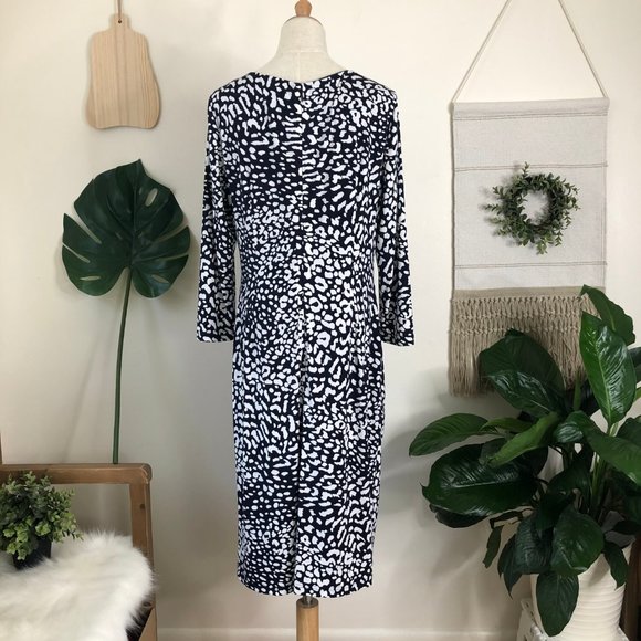 Adriana Papell | Navy & White Leopard Print Sz. 14 - Picture 4 of 14